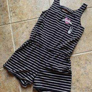 Place - black/white stripes shorts romper, Size: 10-12